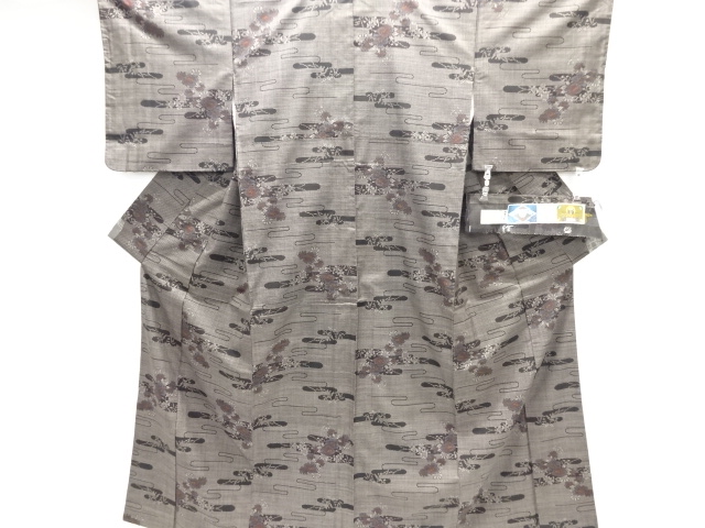 大特価品　ヱ霞に花模様織り出し本場泥大島紬着物